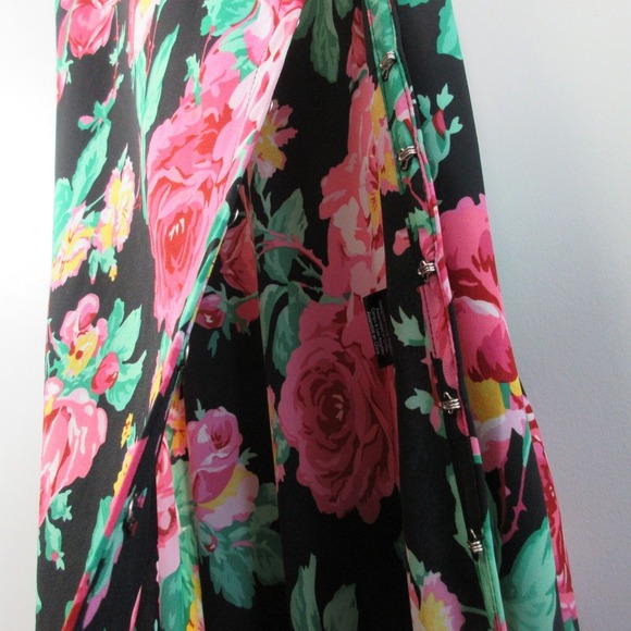 For Love & Lemons Becca Backless Maxi Dress XS Black Pink Floral Slit Party 226 - Picture 7 of 10